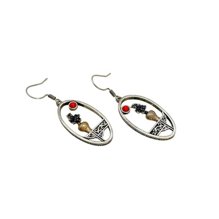 earrings oval steel silver with basket of flowers1